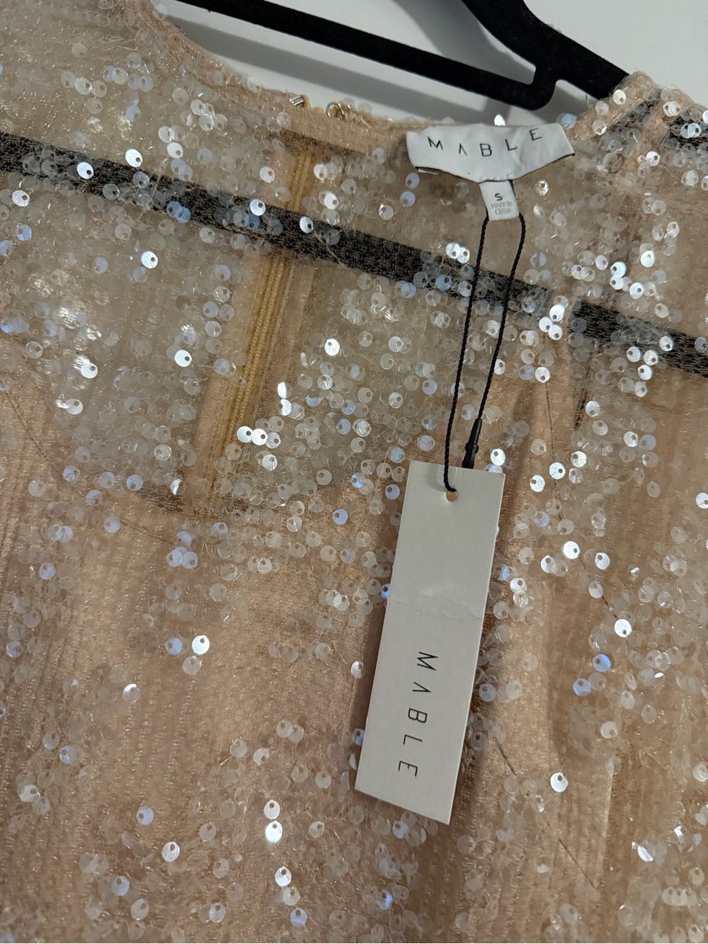 NWT Mable Champagne Sequin Mini Dress - Picture 3 of 7